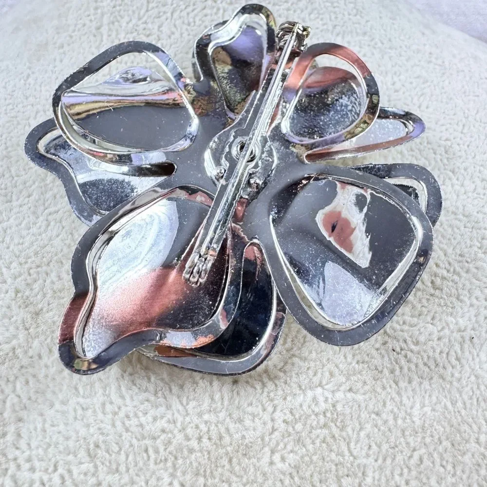 Vintage Silver and Iridescent Brooch